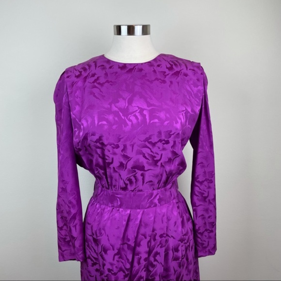 Vintage Nora Noh Purple 100% Silk Long Sleeve Dress Women Size 10 - Picture 3 of 11